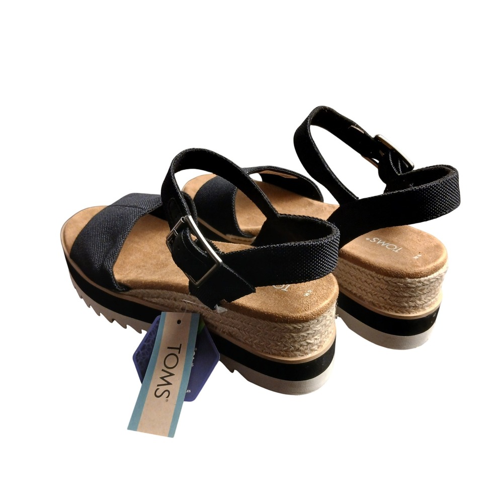 TOMS Monica Black Flatform Espadrille Wedge Sandals OrthoLite Women 9 NEW
